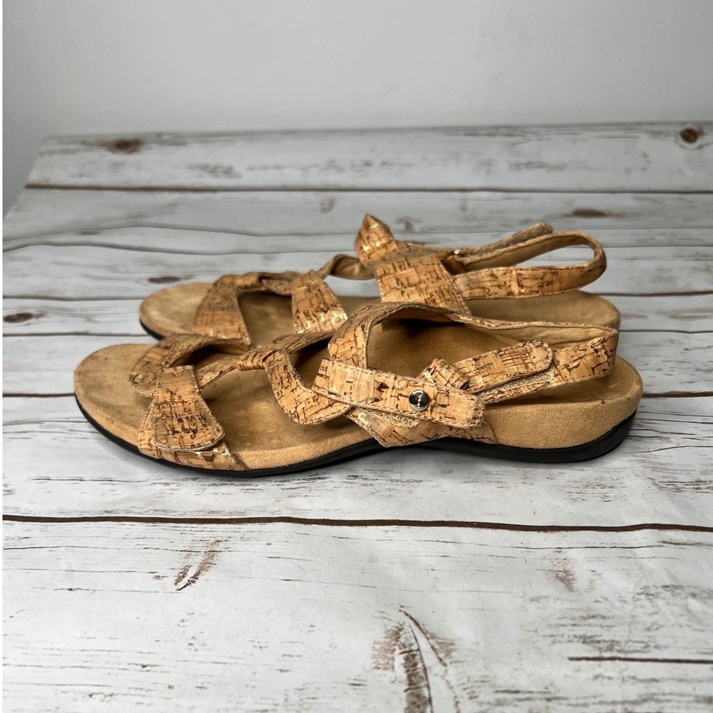 Vionic Paros Sandals Cork Gold Metallic Orthotic Slingback Tan Size‎ 10
